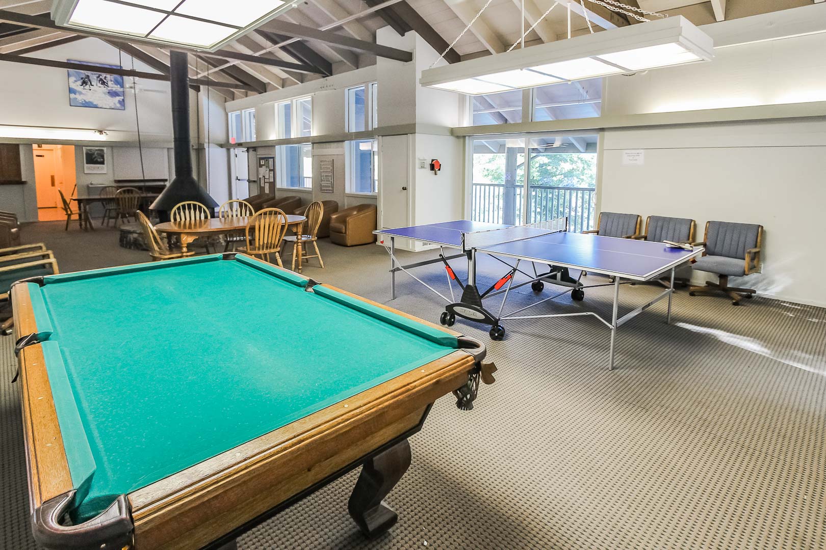 Game room for families to enjoy at VRI's Lake Arrowhead Chalets in California.